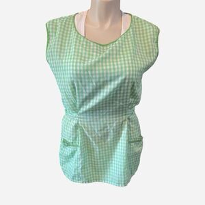 Cottage Core Staple True Vintage 70s Apron/ Top green & White  With Pockets Osfm